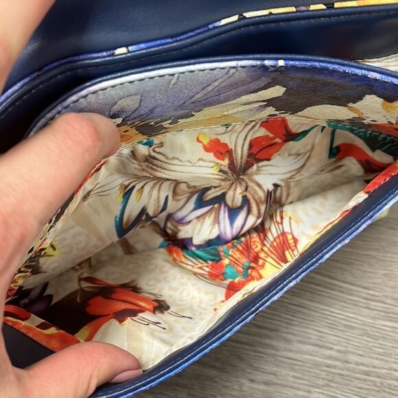 Sharif 1827 Watercolor Poppy Crossbody Bag Floral Print Like New - Picture 7 of 9